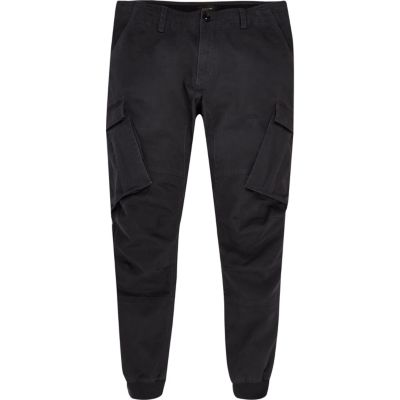 Black cargo tapered joggers